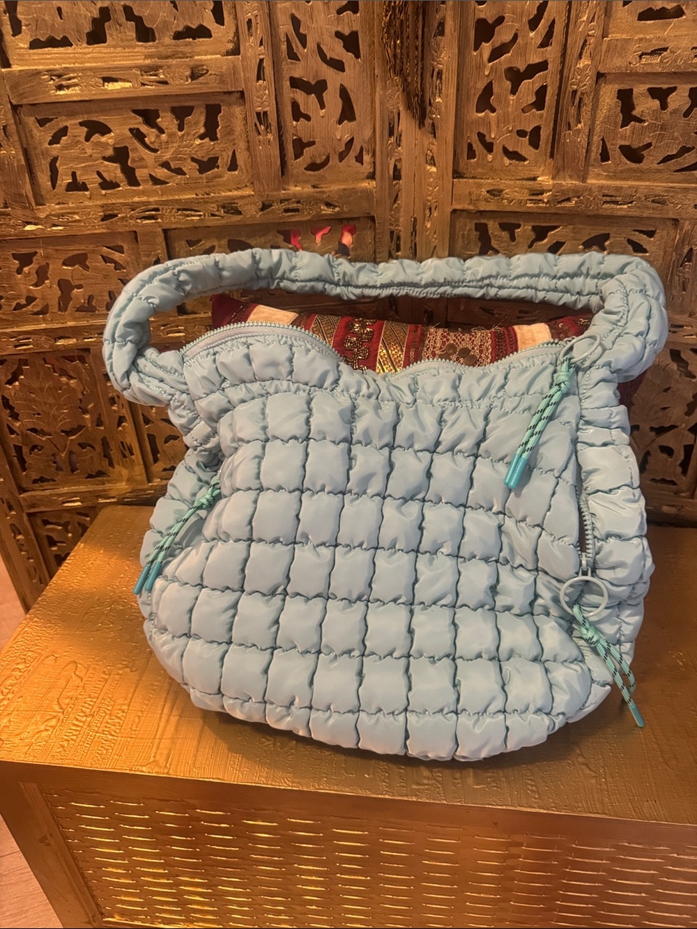 Quilted Light Blue Shoulder Tote Bag - Women's Fashion